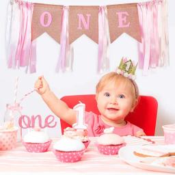 Decoração para festas de aniversário infantil, faixa de bolo com coroa de flores, balões e suprimentos para festa de bebês meninas - Image 2