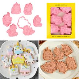 Cortadores de biscoito de unicórnio 3d 6 espaços, desenhos animados, plástico abs, para decoração de biscoitos - Image 1