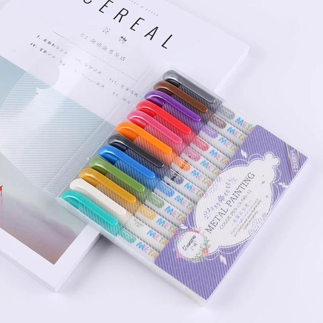 Conjunto de Canetas Metálicas para Desenho em 8/12 Cores Ideal para Scrapbooking e Artesanato