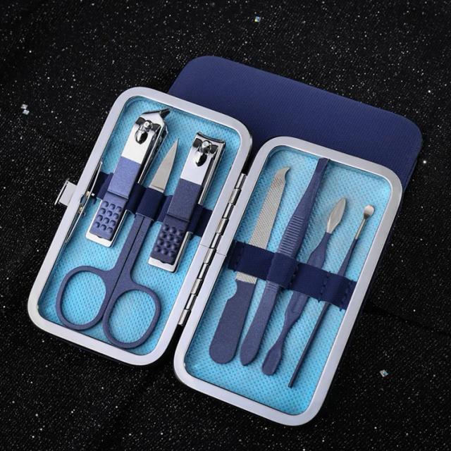Conjunto Portátil de Ferramentas de Manicure e Pedicure em Aço Inoxidável com 7 Peças para Higiene das Unhas