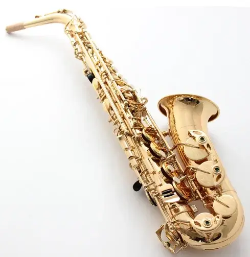 Saxofone Alto Profissional MFC 475 em Laca Dourada com Palhetas para Pescoço