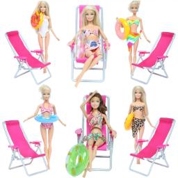 Boia de banho + 1 boia para natação aleatória, anel salva-vidas + 1 boia de praia dobrável rosa, acessórios para boneca barbie - Image 1