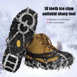 Anti deslizamento de gelo pinça spikes grampos sapato neve grampos viajar 18 dentes escalada ao ar livre fácil transporte portátil peças - Image 1