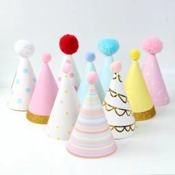 Touca de papel colorida diy com pompom e estrela, festa para bebês, crianças, aniversário, natal, presente, arco - Image 1
