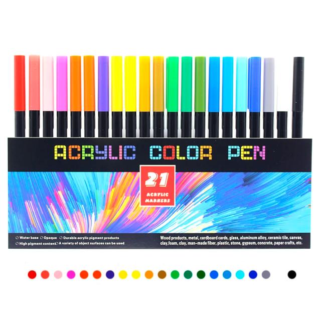 Canetas Marcadoras Acrílicas em 21 Cores para Cerâmica, Vidro, Porcelana, Tecido, Madeira, Tela e Metal - Perfeitas para Pintura de Arte e Projetos Criativos