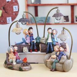 1 pçs casal personagem ornamentos com luz led resina artesanato para casa decoração do jardim criativo meninos e meninas noite lâmpada - Image 1