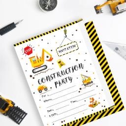 10 pces convites de aniversário do miúdo cartões decorações construção escavadeira carro tema festa favores chá de fraldas fontes de festa - Image 1