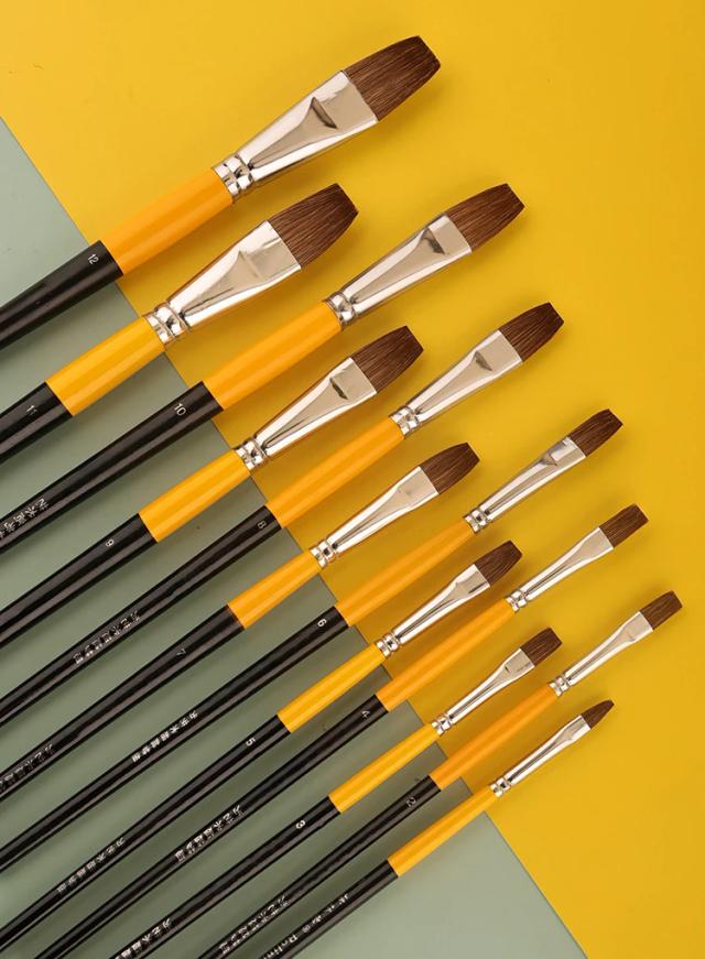 Conjunto de 6 Peças de Ponto Plano Acrílico para Arte: Pintura a Óleo, Aquarela e Ferramentas de Artesanato com Pincel de Cabelo Weasel