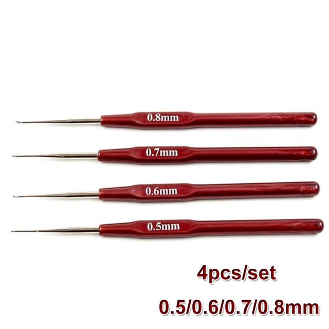 Agulha de Crochê Micro Gancho 4 para Tranças Dreadlock - Acessórios de Cabelo com Cabos Confortáveis 0.5/0.6/0.7/0.8mm