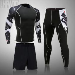 Rashguard masculino esportes compressão térmica roupa interior terno de fitness jogging conjunto roupas esportivas - Image 3