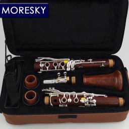 Moresky vermelho madeira profissional clarinete, Clarinete do jacarandá Bb, Teclas prateadas, Sib sólido - Image 6
