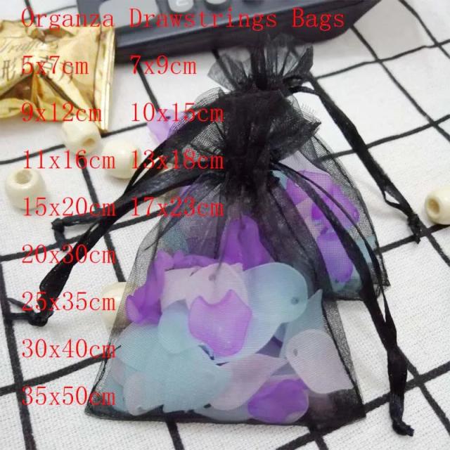 Sacolas de Organza com Cordão para Presentes e Jóias em Vários Tamanhos: 7x9, 9x12, 10x15, 15x20 cm - Pacote com 100 Unidades