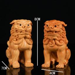 Estátuas do guardião chinês, leões gêmeos do Feng Shui, madeira maciça artesanal - Image 5