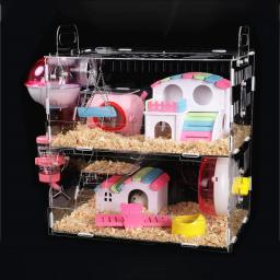Casa de gaiola de hamster acrílico pequena gaiola para animais de estimação claro oversized villa cobaia gaiola básica brinquedo suprimentos pacote ninho - Image 1