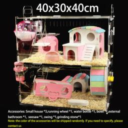 Casa de gaiola de hamster acrílico pequena gaiola para animais de estimação claro oversized villa cobaia gaiola básica brinquedo suprimentos pacote ninho - Image 6