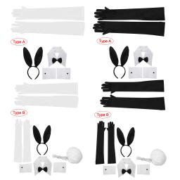 Conjunto de acessórios coelho colar de orelha de coelho laço punhos cauda luvas longas para o dia das bruxas natal cosplay festa traje adereços - Image 2