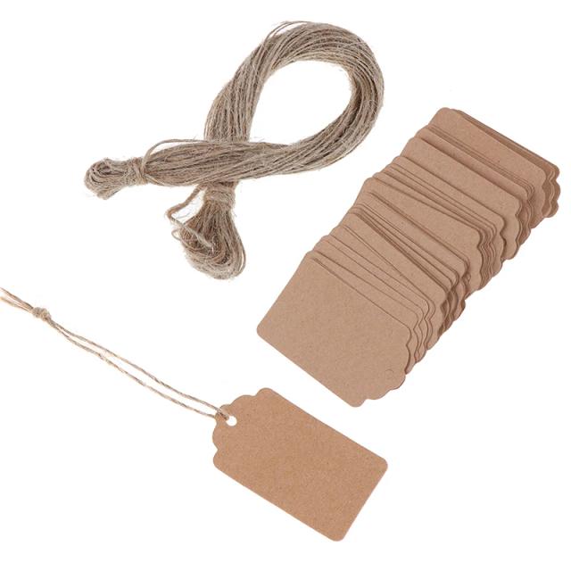 Lote de 100 Etiquetas Kraft em Branco para Jóias com Corda de 20m - Perfeitas para Cartões de Presente e Embalagens
