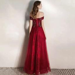 Vestido longo de festa, elegante, com decote em barco, lantejoulas, uma linha, fora do ombro, festa, banquete, festa, formatura - Image 2