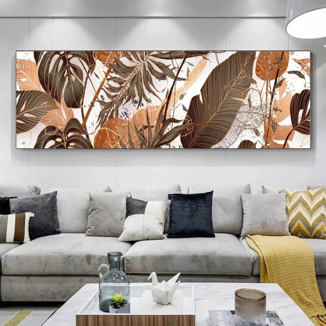 Pôsteres de Arte Abstrata Retro com Folhas de Árvore para Decoração de Sala de Estar sem Moldura