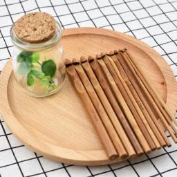 12-pacote de ganchos de mão de bambu, kit de agulhas de crochê de mão de 3-10mm com diferentes tamanhos, agulha de tricô, conjunto para iniciantes - Image 2