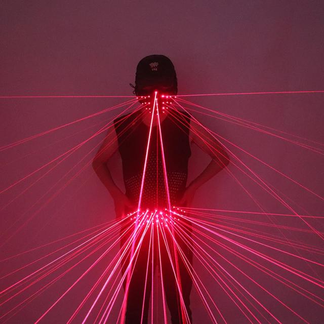 Conjunto Fashion de Terno Vermelho com Cinto e Máscara de Luz LED para Festas e Eventos Noturnos