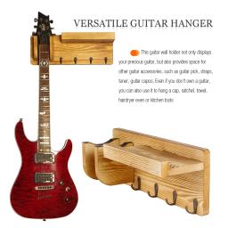 Suporte de madeira para guitarra batesmusic, rack de pendurar com acessórios de violão, prateleira de armazenamento e 4 ganchos - Image 2