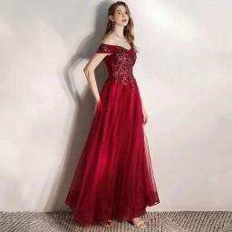 Vestido longo de festa, elegante, com decote em barco, lantejoulas, uma linha, fora do ombro, festa, banquete, festa, formatura - Image 3