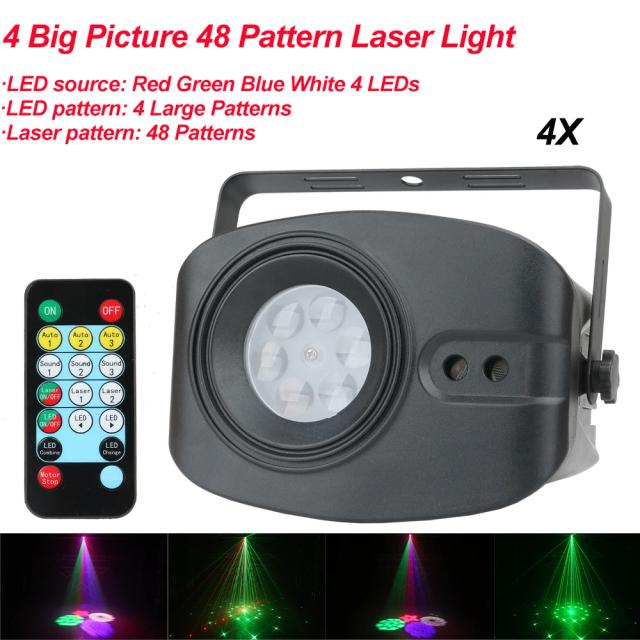 Conjunto de 4 Lâmpadas LED com Controle Remoto: Luz Laser de Discoteca com 48 Imagens e Efeito DMX 512 para Iluminação de Palco, Bar e KTV
