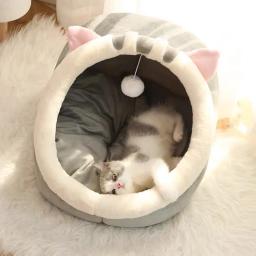Cama de gato sono profundo Cesta de estimação quente Cozy Cat House Almofada de espreguiçadeira para gatinho Barraca muito macia Esteira para cães pequenos Cama de gatos caverna - Image 2