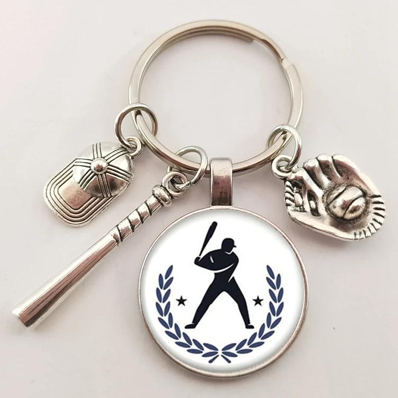 Vintage Baseball Sports Keychain para homens, Sports Chaveiro, Retro Silhouette Art, Baseball Player Jóias - Image 1