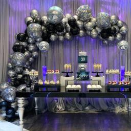 Balões preto e prata Garland Arch Set, 4D Disco, Balão de alumínio, apto para Festival de Música, Aniversário, Festa de Casamento, 139pcs - Image 1