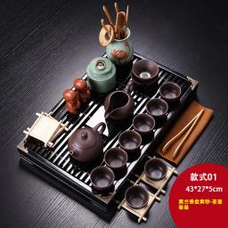 Luxo chinês conjunto de xícara de chá porcelana moderno chá cerimônia coador roxo argila kung fu chá conjunto bandeja juego de te teaware dg50ts - Image 6