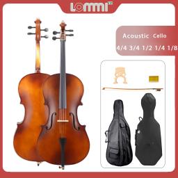 Lommi orquestra escola violoncelo 4/4 3/4 1/2 1/4 1/8 estudante cello maple brazilwood arco rosin bolsa de transporte + caso instrumentos da corda - Image 1