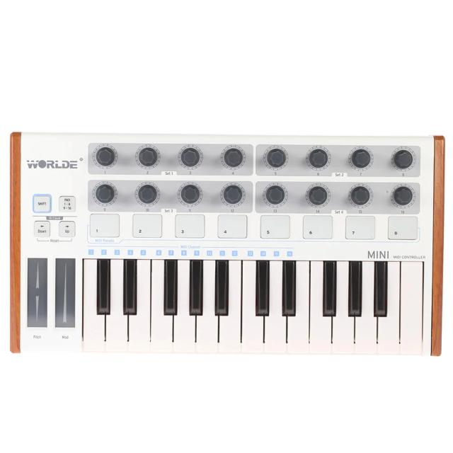Sintetizador MIDI WORLDE: Teclado Ultra Portátil de 25 Teclas com Dois Tipos de Suporte e Controle Total para sua Música