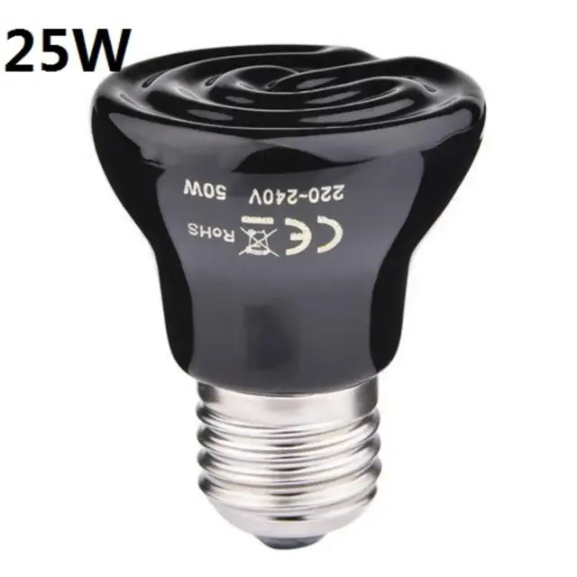 Lâmpada de Aquecimento Far Infrared E27 para Répteis - Cerâmica, 25W a 100W, Ideal para Tartarugas e Aranhas