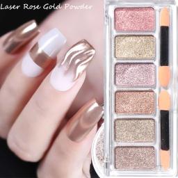 Holográfica Chrome Pó Prego, Espelho Glitter, Laser Poeira, flocos espumantes, Pigmento Manicure Design, Rose Gold, metálico, NL1933-11 - Image 3