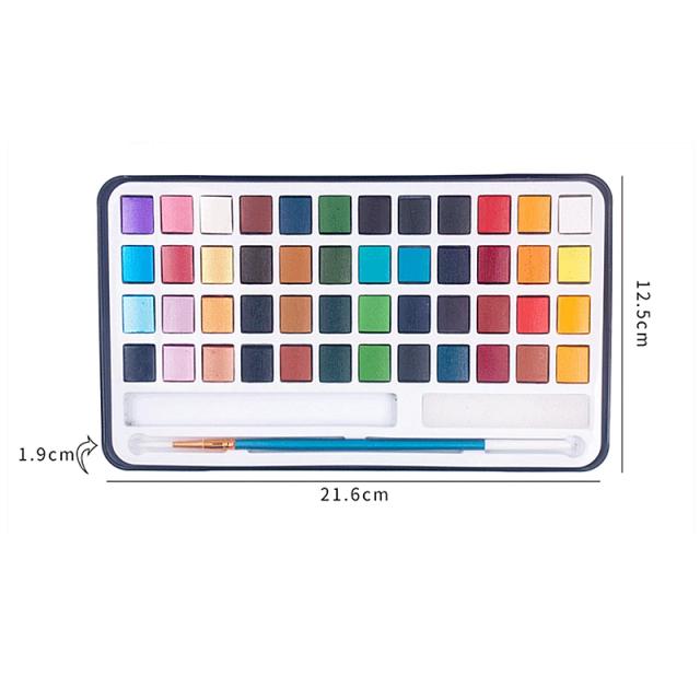 Conjunto Básico de 48 Cores de Tinta Aquarela Sólida com Efeito Neon e Glitter para Iniciantes em Desenho