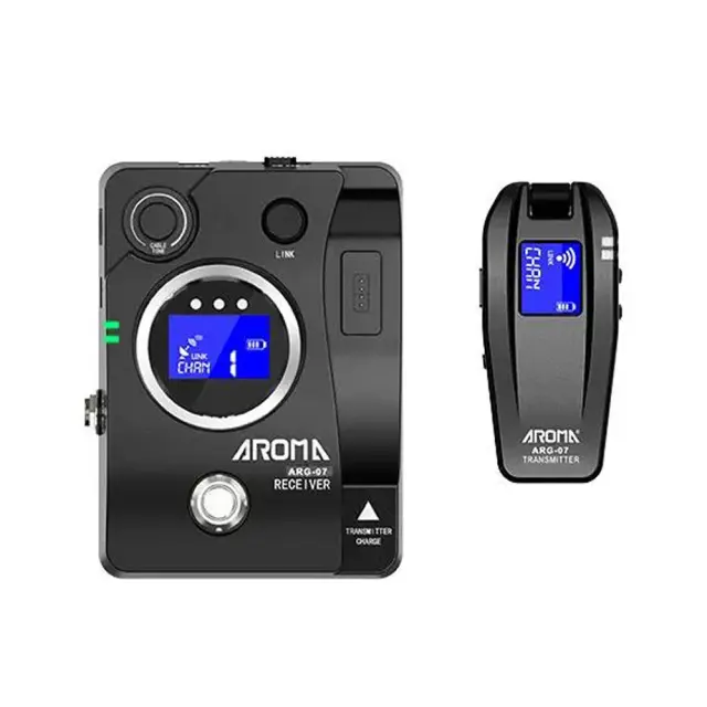 Transmissor Sem Fio Aroma para Guitarra e Baixo Elétrico com Afinador Mudo e Receptor Recarregável 5.8G