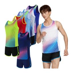 Homem correndo agasalhos 2021 ternos de pista e campo maratona secagem rápida atletismo colete + shorts conjunto esporte da equipe - Image 3