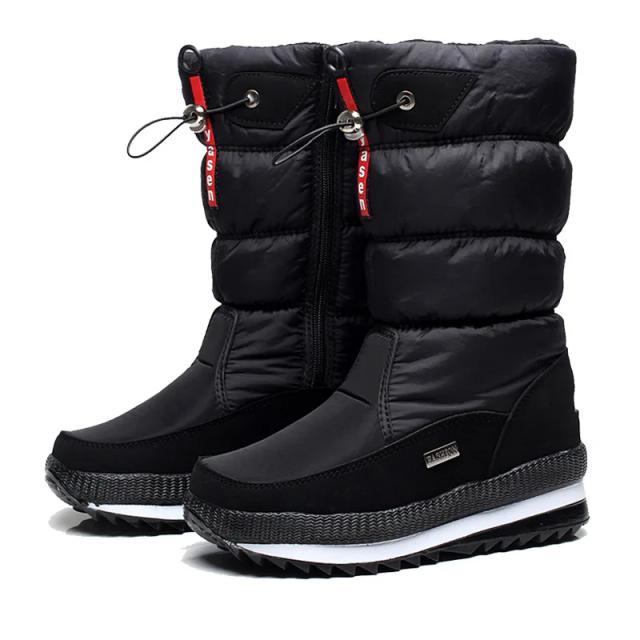 Botas de Neve Masculinas de Couro Genuíno com Forro de Pelúcia e Solado Vulcanizado