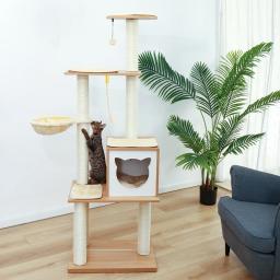 Casa árvore para gatos, arranhador de madeira, casa para gatos, ideal para condomínio, postes para arranhar e brincar com bola, gatos e gatinhos, entrega rápida - Image 4