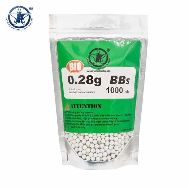 BBs Biodegradáveis AOC BIO para Airsoft, Alta Qualidade, 0,2 a 0,32g - Pacote com 1000 Unidades