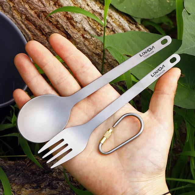 Conjunto de Talheres de Titânio Leves para Jantar e Acampamento: Garfo e Colher Compactos para Mochila e Piquenique 2021