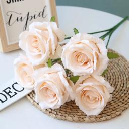 Buquê de flores artificiais de flanela rosa, 5 cabeças, sofisticado, estrada de casamento, materiais florais principais, sala, decoração de casa, adereços fotográficos - Image 2