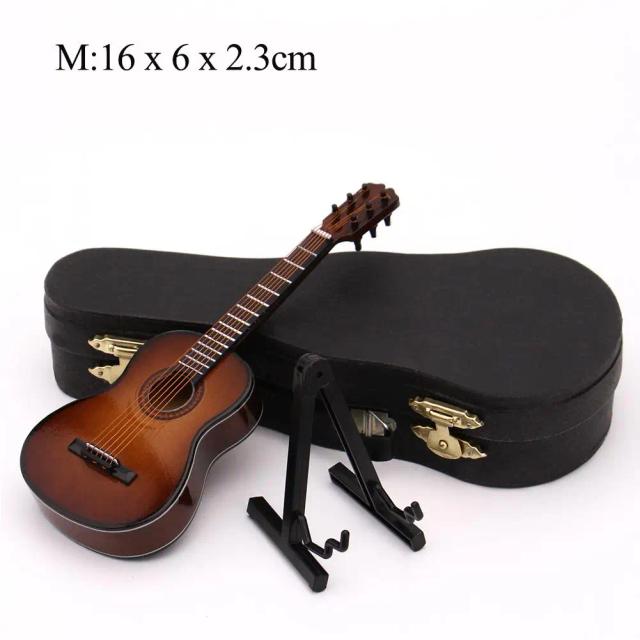 Mini guitarra clássica de madeira em miniatura com suporte e case - Decoração e presente perfeito para amantes de música 2021