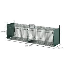 PawHut-Gaiola de Metal com Alça, 2 Portas, Armadilha para Animais Vivos, 100x25x28 cm, Verde Escuro, Coelhos - Image 6