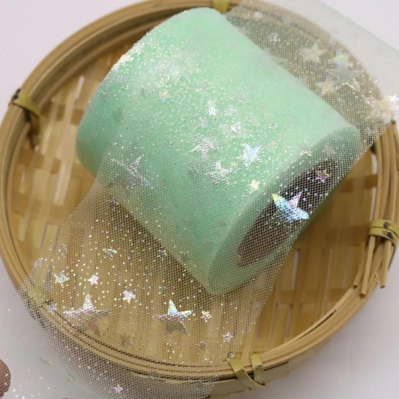 Estrela prateada tule impresso, tecido de malha de cerejeira, fita colorida do arco-íris, artesanato artesanal DIY, suprimentos de material ornamento, 25 jarda - Image 1