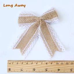Enfeite de serapilheira de juta, artesanato simples e rústico, amarras de renda, laço de árvore de natal, decoração de casamento de costura - Image 5
