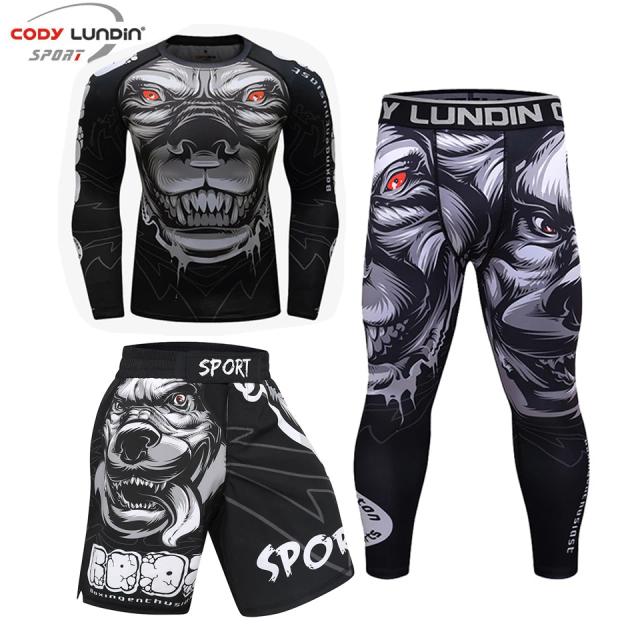 Conjunto Fitness Masculino para Kickboxing: Camiseta 3D + Calças e Shorts Muay Thai, BJJ e Boxe