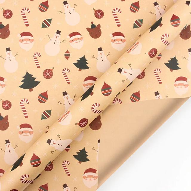 Papel de Embrulho Natalino em Papel Kraft com Design Retro de Árvore de Natal para Decorar Presentes